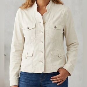 Christopher & Banks Cream Stretch Cotton Utility Jacket - Size Small